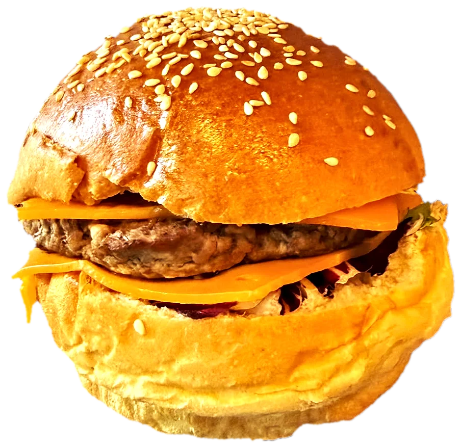 Burger au pain brioché et sésame, steak et cheddar