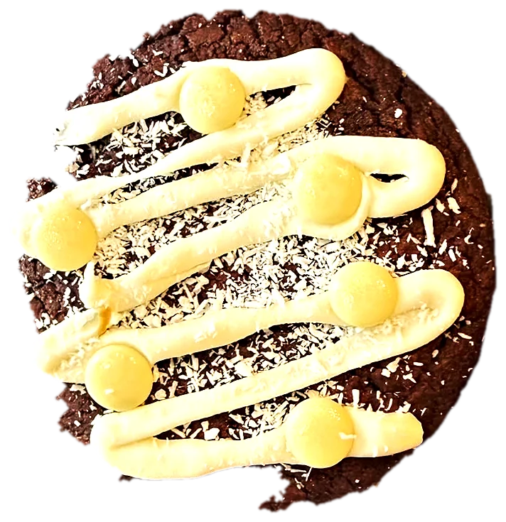 Cookie au chocolat, filets de chocolat blanc et coco