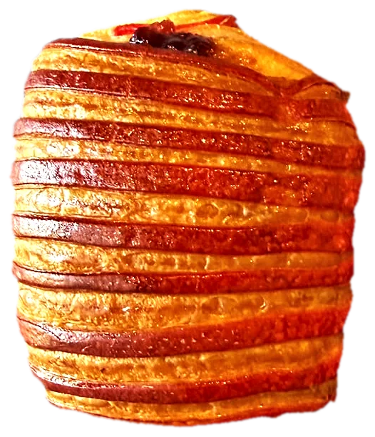 Pain au chocolat au feuilletage bicolore, rouge et doré