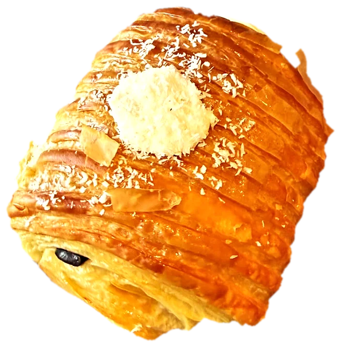 Viennoiserie feuilletée, crème et noix de coco râpée